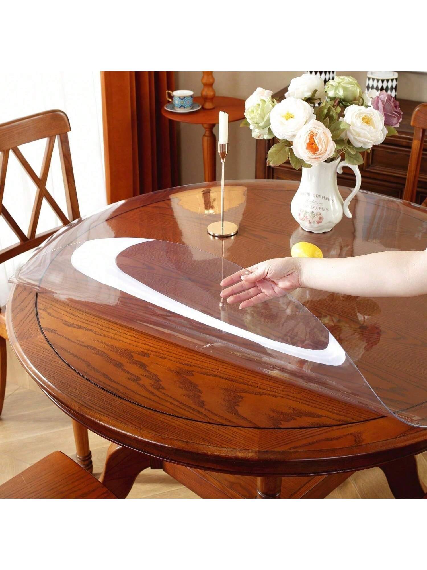 Manteau De Cheminée Grande Redondo De Cristal, Plastique, Verre Suave, Mesa De Comedor, Anti-escaldado, Pvc, Imperméable, Transparent, Lavable, Manteau Individuel