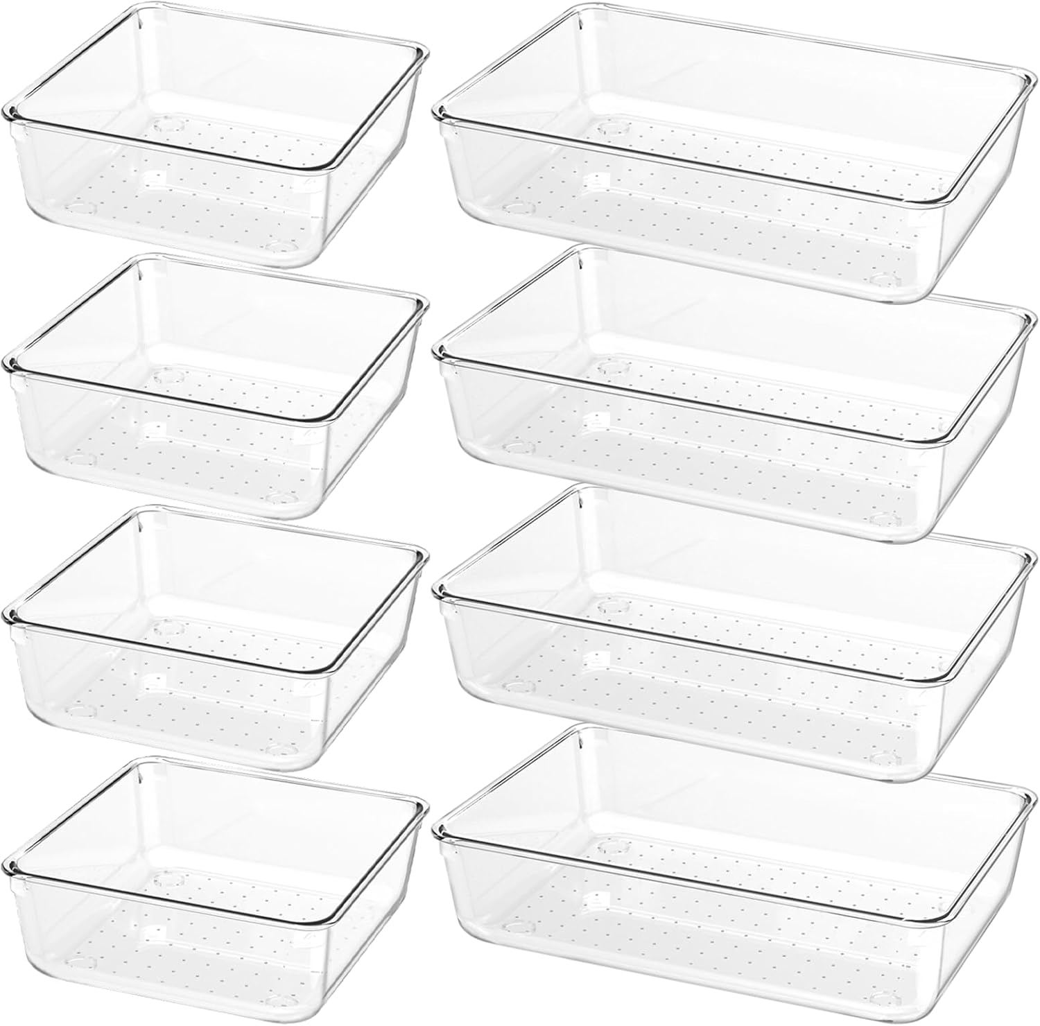 Lot De 8 Organisateur Tiroir Salle De Bain, Grande Taille 23cm, Boite Rangement Plastique Tiroir Cuisine Transparent, Rangement Coiffeuse