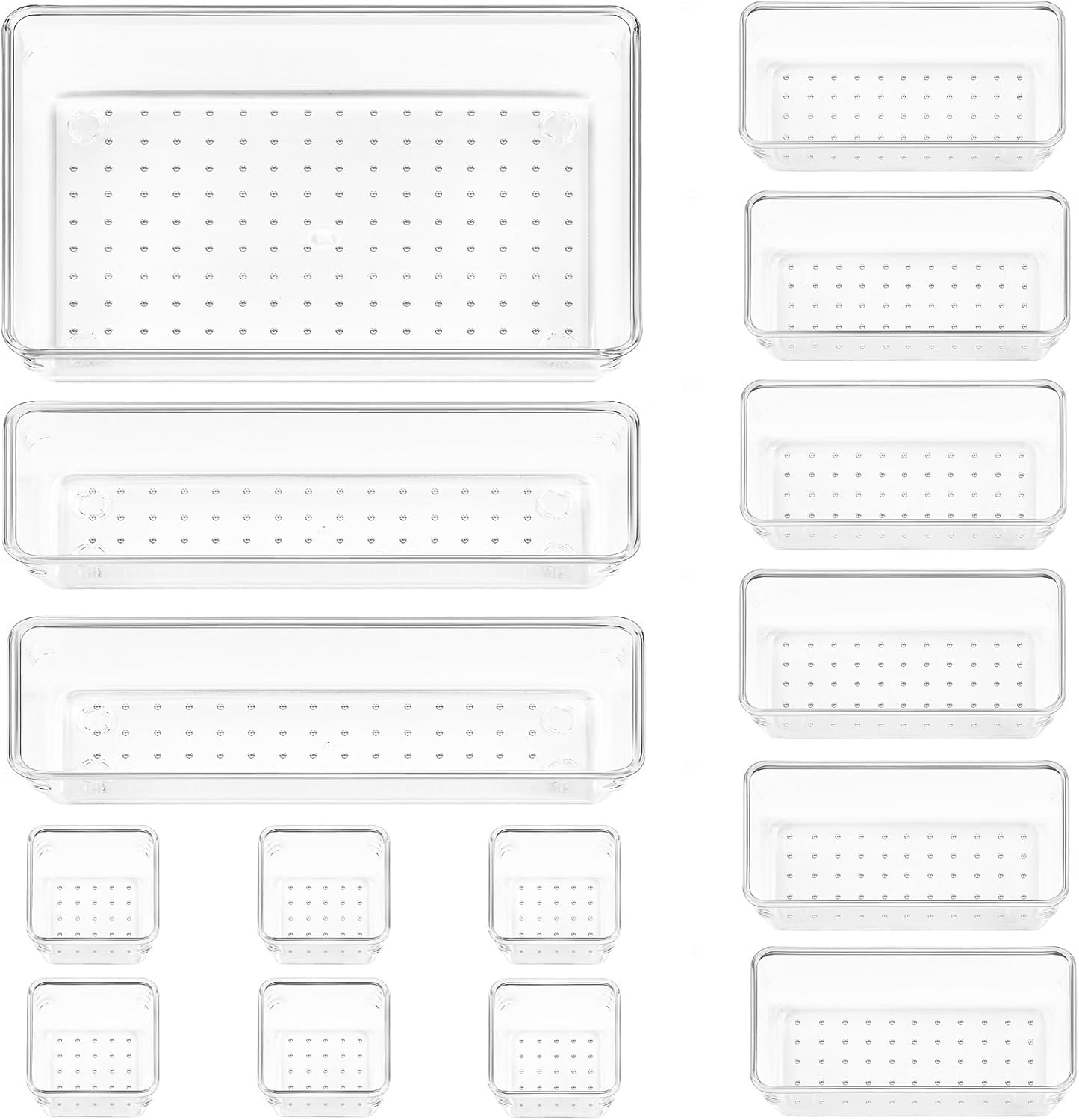 Lot De 15 Organisateurs De Tiroir – 4 Tailles, Rangement Tiroir En Plastique Transparent – Parfait Pour Salle De Bain, Coiffeuse, Bureau, Cuisine, Outils Et Maquillage