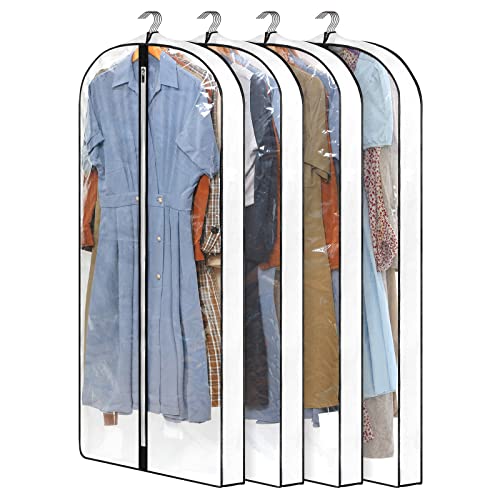 Lot De 4 Housses À Robes Longues Avec Soufflets De 10 Cm, Housses Transparentes De 152 Cm Pour Vêtements Suspendus, Idéales Pour Le Rangement Et Les Voyages - 61 X 152 Cm