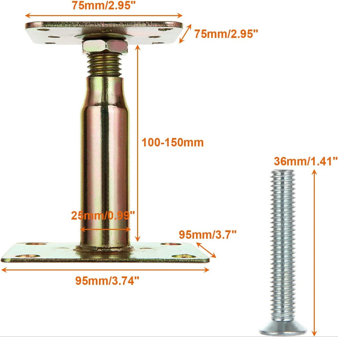 Lot De 2 Supports De Poteau Surélevés Réglables Galvanisés De 100 À 150 Mm - Pour La Construction - Doré