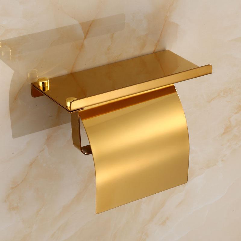 Porte-papier Toilette Mural - Doré, Porte-papier Toilette En Acier Inoxydable Avec Support Pour Téléphone Pour Salle De Bain Et Cuisine