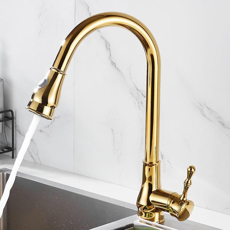 Robinet De Cuisine Avec Douchette Extensible Mitigeu Monocommande Evier Rotatif À 360° Chaud Et Froid Réglable Doré