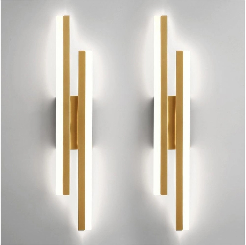 Lot De 2 Appliques Murales Led Modernes, 16 W, Dorées, 3 Températures De Couleur (3000 K/4000 K/6500 K), Idéales Pour La Chambre Et Le Salon, 48 Cm.