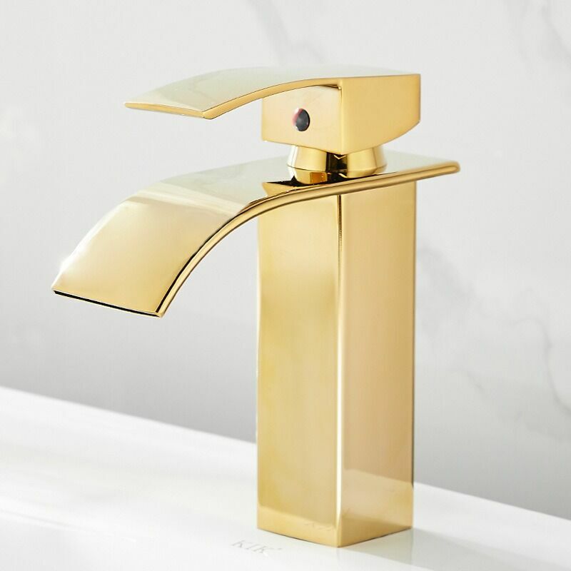 Robinet Robinet Monotrou Pour Bassin Chaud Et Froid De Luxe Robinet Cascade Doré (court)