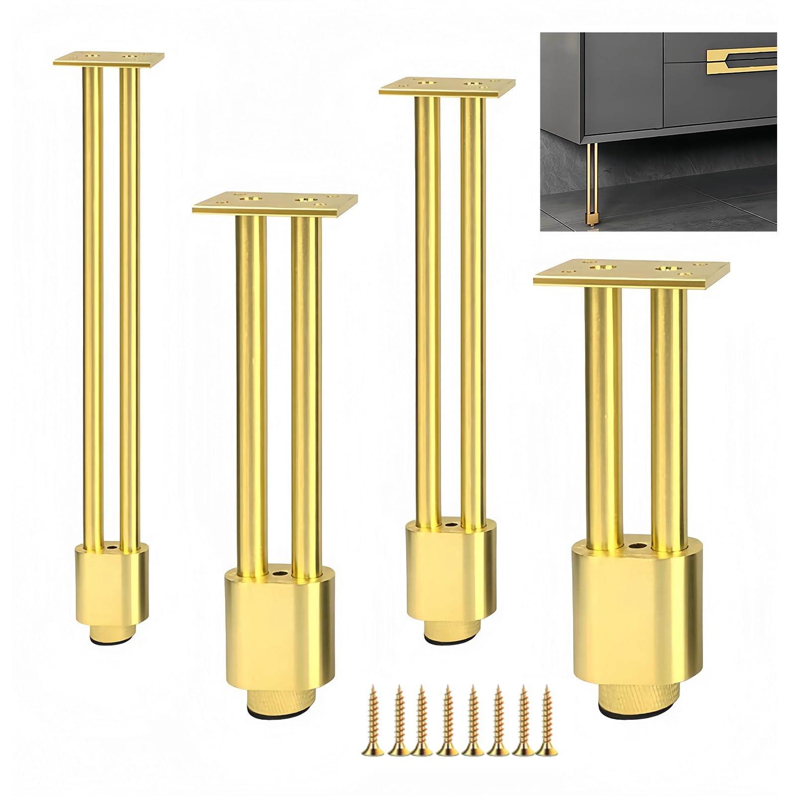 Pieds De Meuble En Aluminium Allié - Pieds De Rechange Métal Pour Table, Armoire, Meuble De Salle De Bain, Canapé, Lit - Support Solide (doré, 20cm)