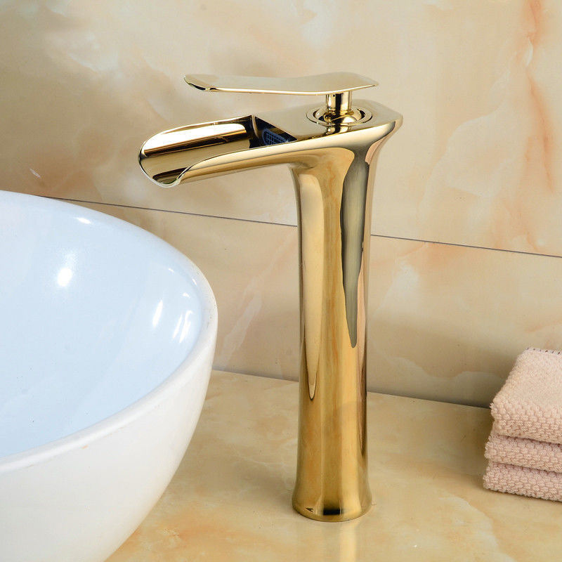 Robinet Cascade Haut Pour Lavabo De Salle De Bain Doré