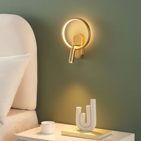 Kosilum – Applique Murale Dorée Double Lumière Avec Liseuse Orientable – Éclairage Élégant Pour Chambre – Installation Facile, Finition Luxe