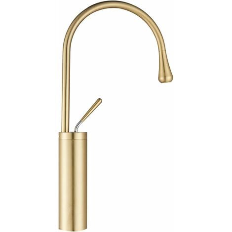 Robinet De Salle De Bain Avec Mitigeur Haut En Laiton Brossé Doré