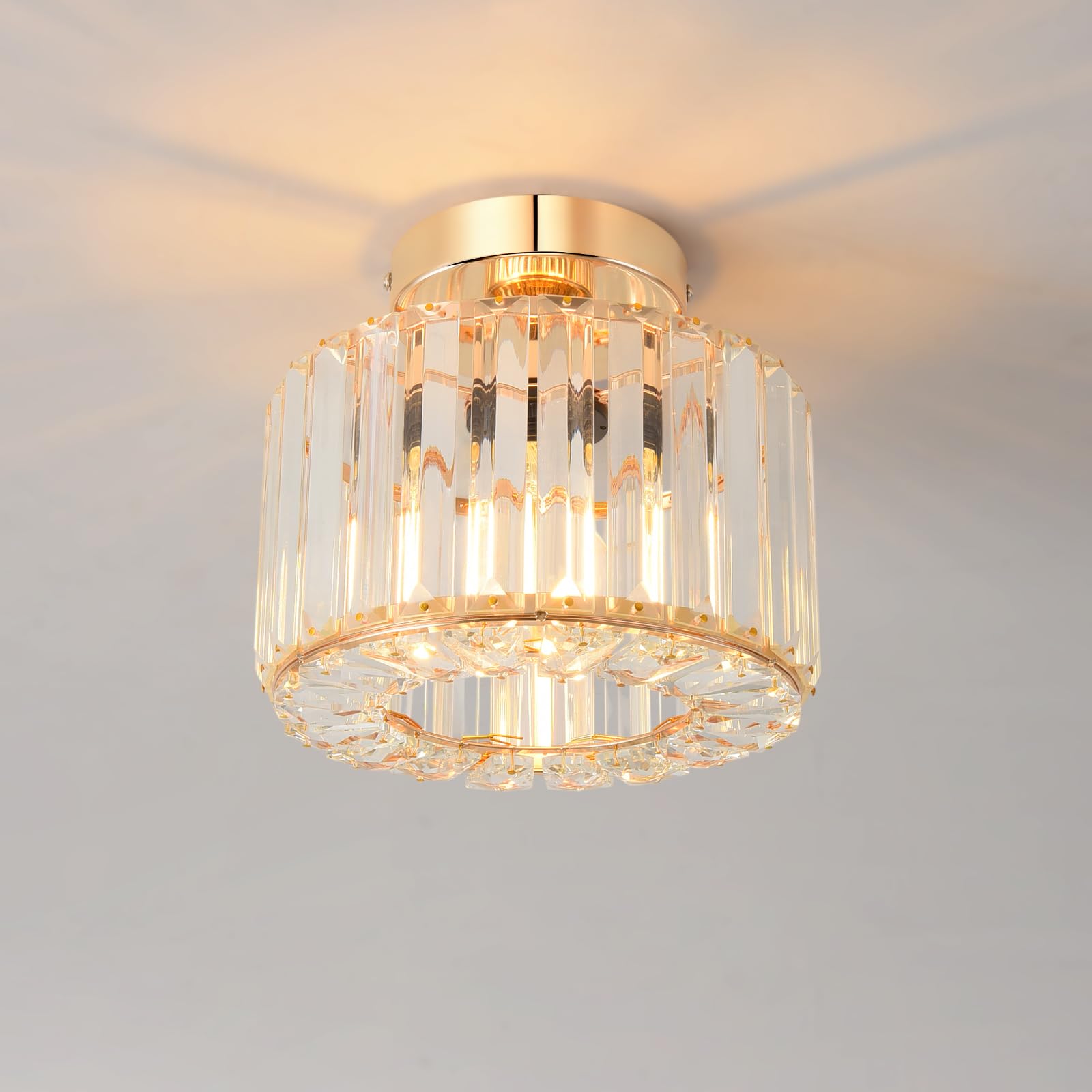 Plafonnier Led En Cristal Doré, E27 Lustre Couloir Moderne, Luminaire Plafonnier Cuisine Ø215mm, Lustre Salle À Manger, Petite Chambre
