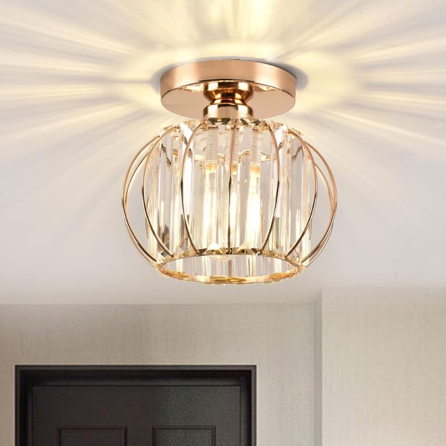 Lustre En Cristal, Petit Lustre Semi-encastré Pour Couloir, Entrée, Cuisine, Chambre, Salle À Manger, Salon, Bar (doré) (sku Produit : 96813833 Sku Offre : Mkh25.7.22-3)