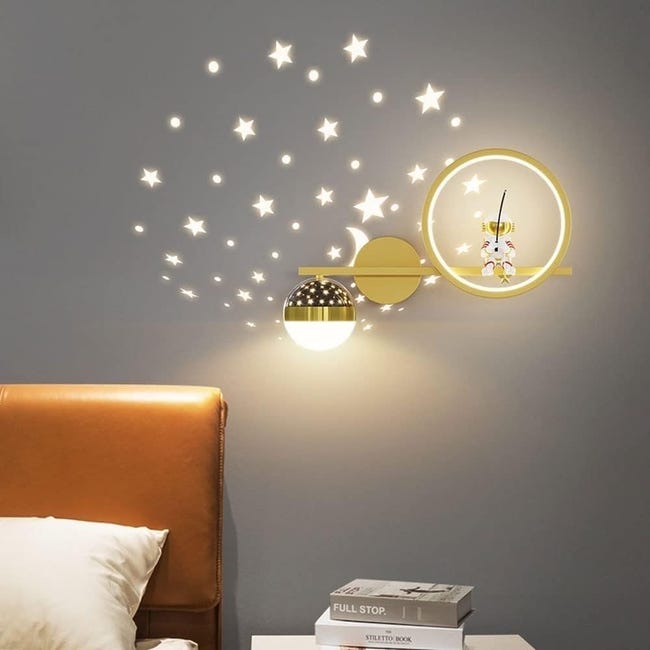 Applique Murale Led Moderne Avec Projection De Lune Et D'Étoiles, Idéale Pour Chambre D'Enfant, Crèche Ou Salle De Jeux (doré) (sku Produit : 95210251 Sku Offre : Lehuamwj1360)