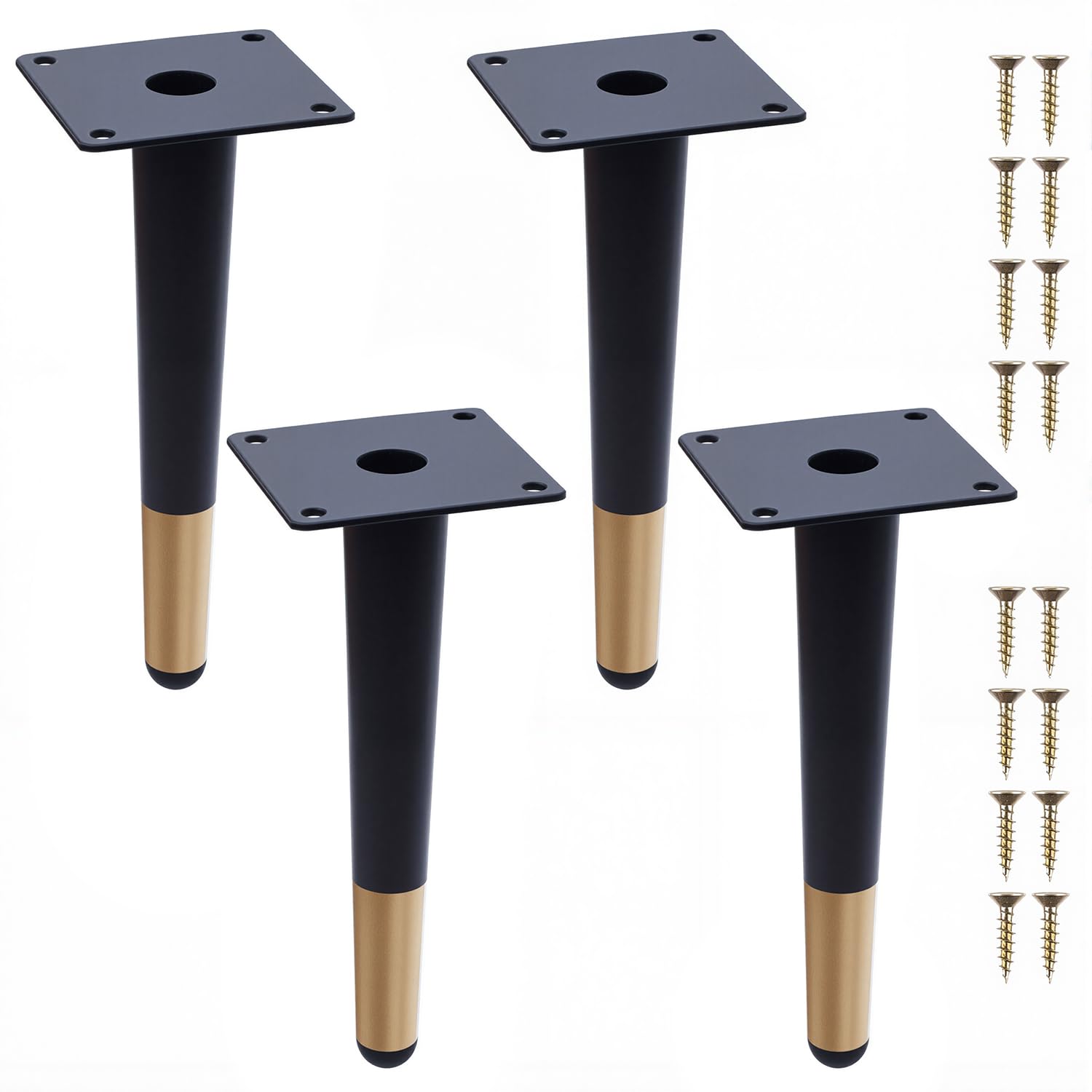 Pieds De Meuble 4pcs Pieds De Table Conique Vertical Pieds De Canapé Pieds D'Armoire En Métal Pour Armoire Chaise Table (20cm Hauteur,noir Et Doré)