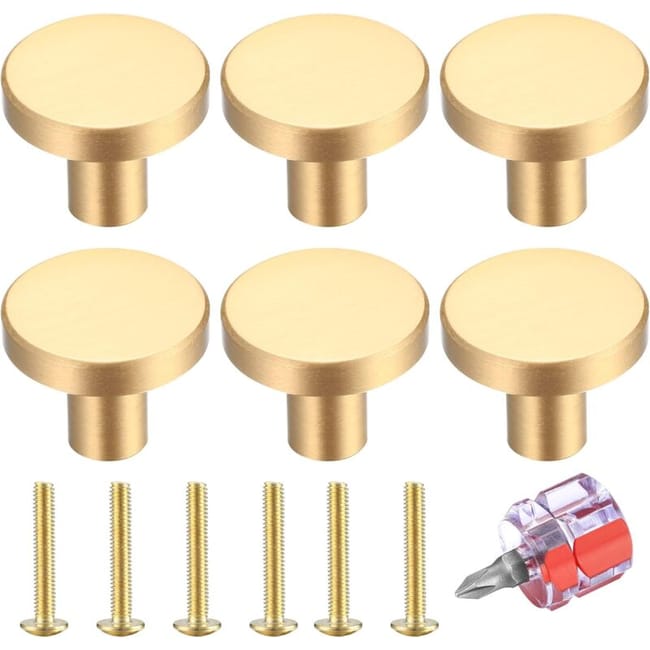 Bouton De Tiroir 6 Pièces, Bouton De Meuble Doré, Bouton De Meuble Rond, Bouton De Porte De Cuisine Pour Décoration Avec Tournevis - 2025mm (sku Produit : 94199232 Sku Offre : 1224mbs16)