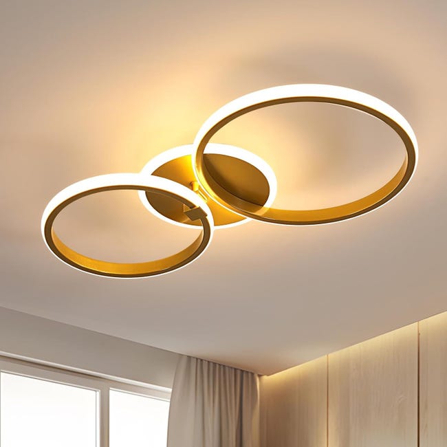 Goeco Plafonnier Led 42w, Moderne Lampe De Plafond Rond, Luminaire Plafonnier Doré En Acrylique Pour Cuisine Salon Chambre Couloir,lumière Chaude