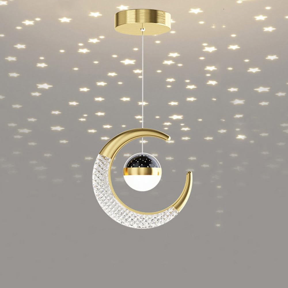Led Plafonnier,plafonnier Lampe De Fée Lune Et Étoiles Lustre De Chambre À Coucher,led Suspension, Luminaire Pour Enfants Chambre,grand Cadeau Pour Enfant Ami (doré(chaud)) [classe Énergétique E]