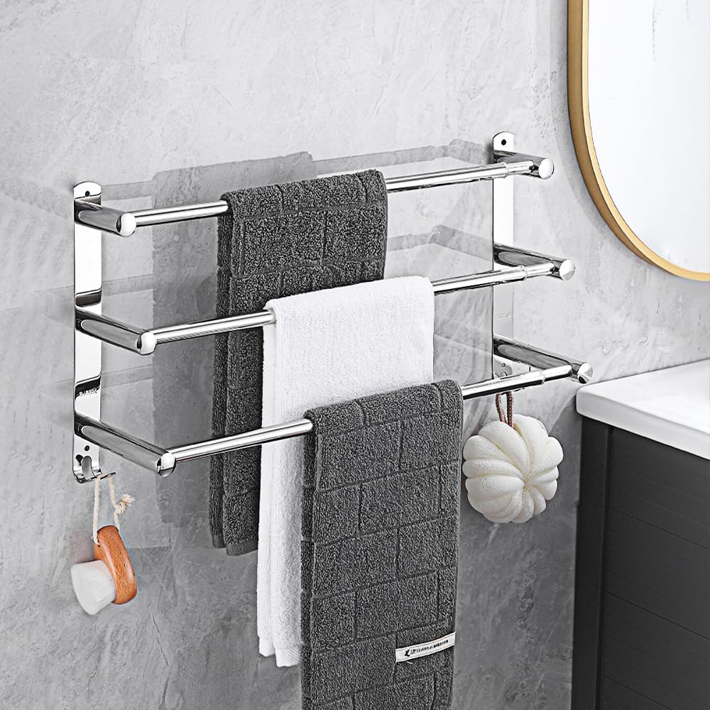 Porte-serviettes De Salle De Bain En Acier Inoxydable, Rétractable 43-78 Cm (argent, 3 Couches)