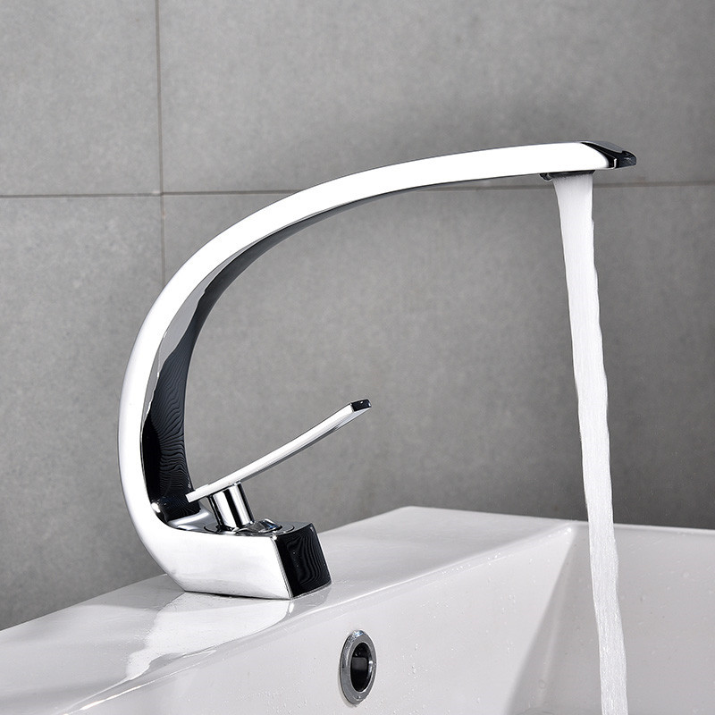 Robinet De Lavabo Monotrou, Robinet De Lavabo En Cuivre Avec Eau Chaude Et Froide, Argent