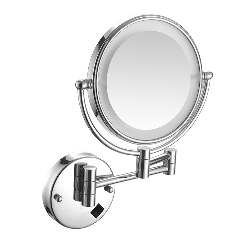 Miroir De Maquillage Grossissant Double Face, Fixation Murale, Led, Étanche, Rotation À 360 Degrés, -15 Cm (6 Pouces), Argent.