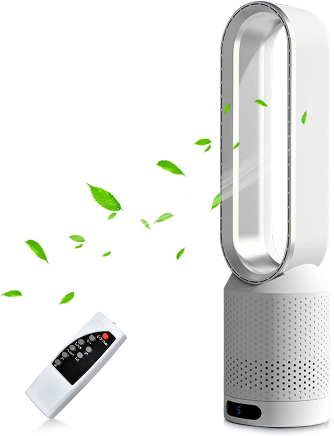 Ventilateur Tour 2 En 1,très Silencieux Et Purificateur D'Air,ventilateur Sans Rotation,avec Télécommande,8 Vitesses,oscillation À 90°(argenté)