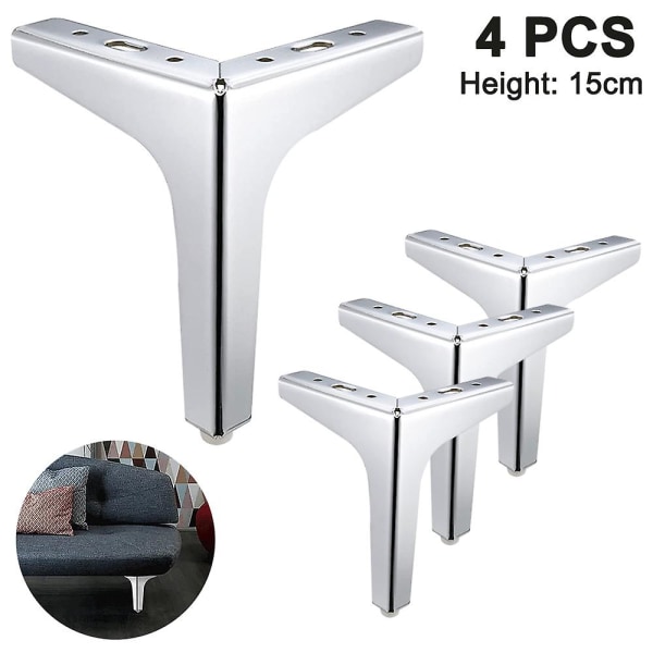 Lot De 4 Pieds De Canapé En Métal Piao, Style Moderne, À Monter Soi-même. Pieds Triangulaires Robustes Pour Table, Meuble Ou Bureau, Couleur Argent, 15 Cm.