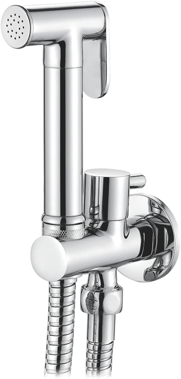Douche Toilette Encastré Kit Avec Flexible, Support, Douchette, Chromé, Argent