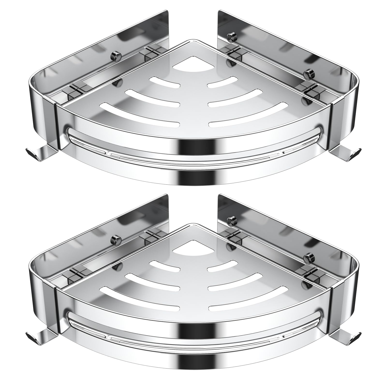 Étagère Douche, Etagere Salle De Bain D'Angle Sans Perçage En, Acier Inoxydable Avec 2 Crochets Pour Salle De Bain, Cuisine, Accessoires De Salle De Bain - 2 Pcs Argenté
