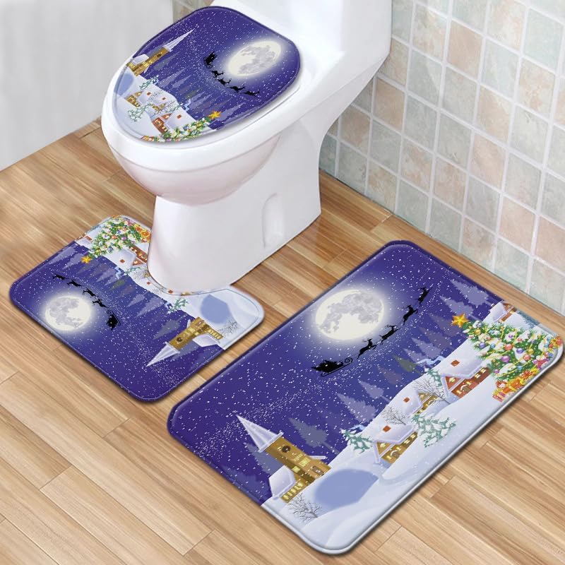 Ensemble De Tapis De Bain De Noël Violet, 3 Pièces, Tapis De Bain Antidérapant Et Absorbant, Paillasson Lavable, Tapis Anti-salissures Pour Salle De Bain