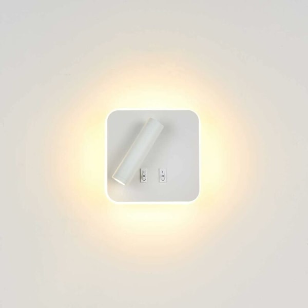 Lampe De Chevet Carrée À Led Blanche, Applique Murale Pivotante Avec Interrupteur, Lumière Chaude Pour Chambre, Bureau, Etc. Convient Pour