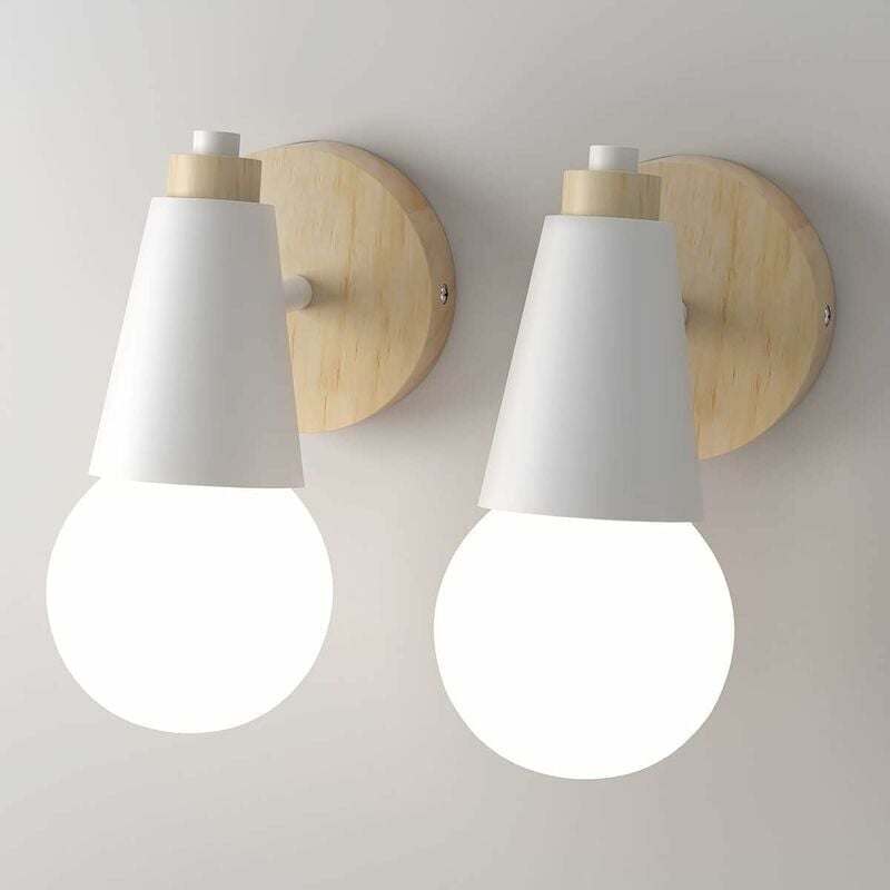 Applique Murale Intérieur Vintage Lampe Murale 360° Rotative Lampe De Mur Bois E27 Appliques Pour Chambre À Coucher, Cuisine, Restaurant, Café, Couloir (2 Pièces-blanc)