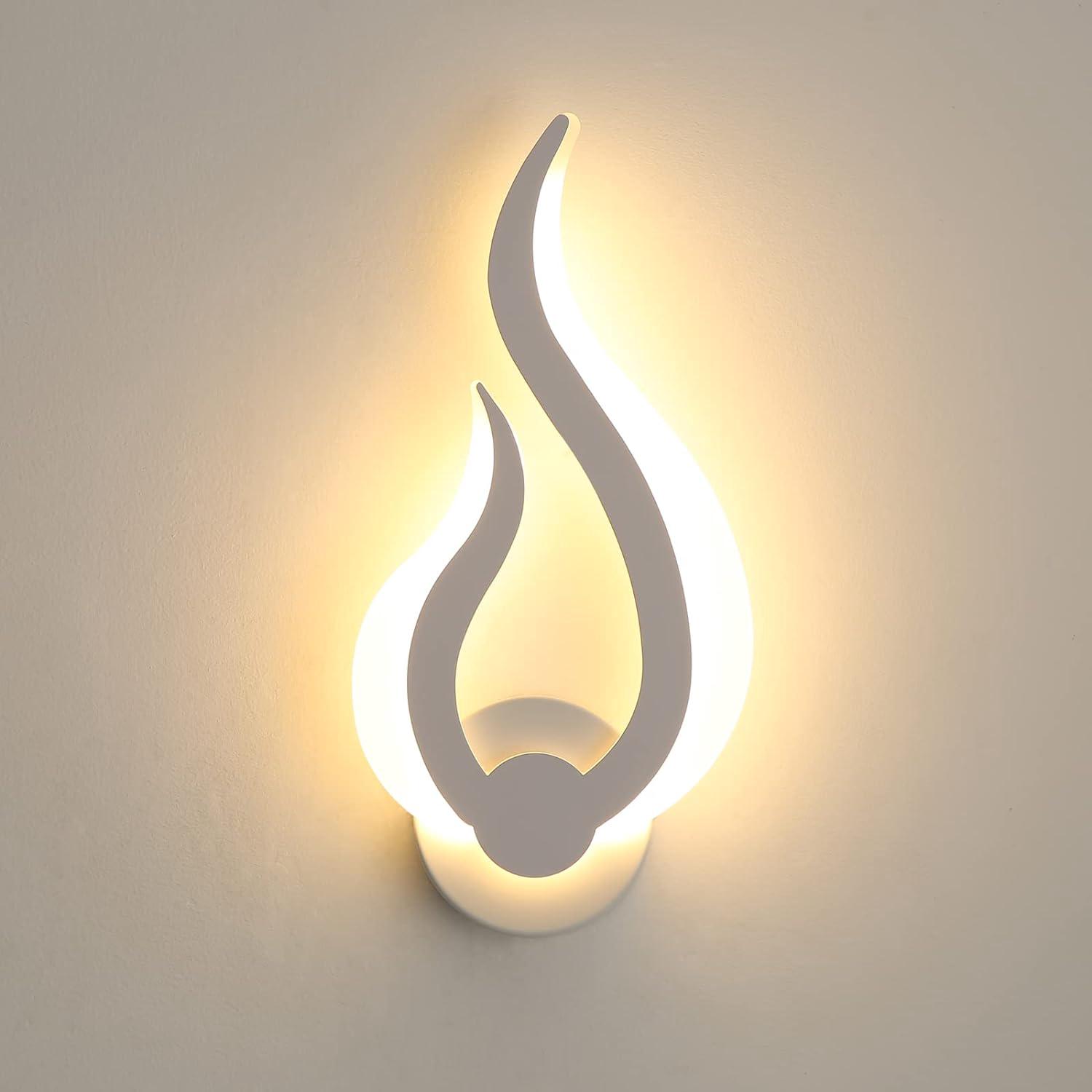 Applique Murale D'Intérieur, Applique Led Moderne 10 W, Blanc Chaud 3000 K, Hauteur 31 Cm, Forme Flamme, Acrylique, Veilleuse Murale