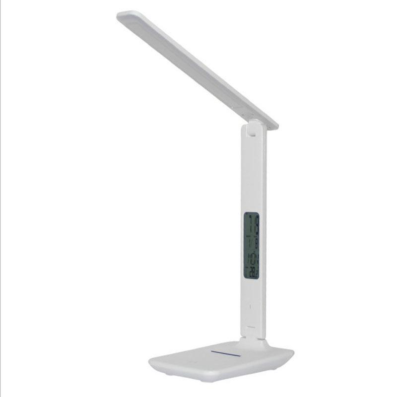 Lampe De Bureau Led Avec Chargeur Sans Fil Et Port Usb, Veilleuse, Réveil Numérique Et Affichage De La Température - Blanche