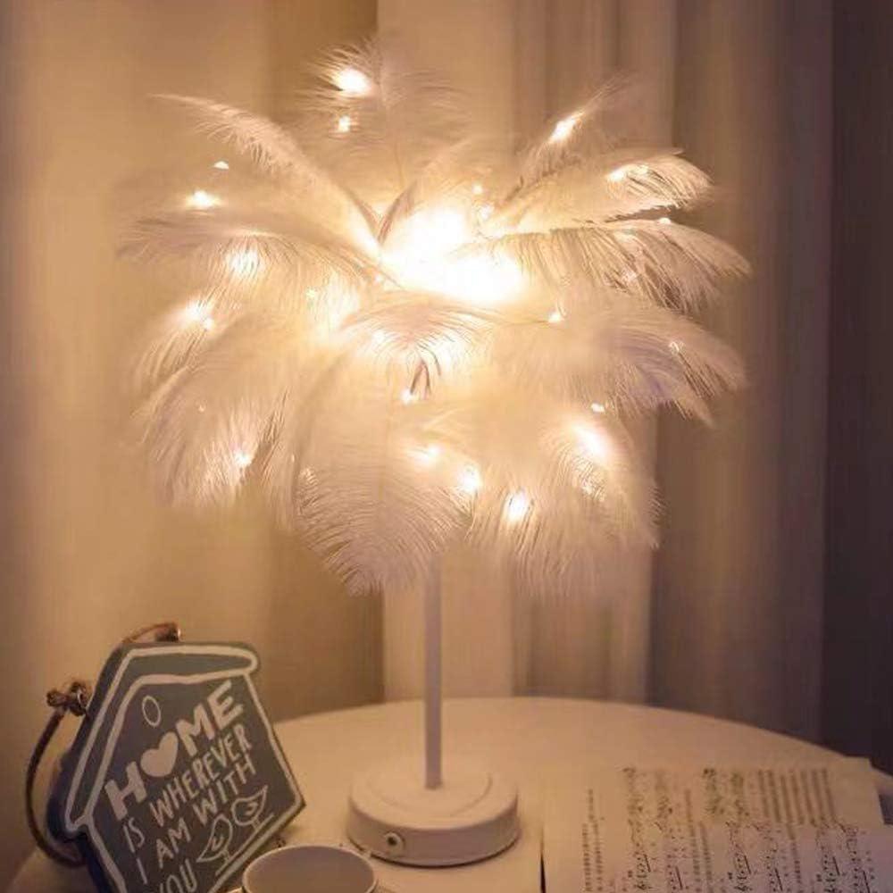 Lampe À Plumes, Lampe De Chevet Simple À Plumes, 2 Modes D'Éclairage, Idéale Pour La Décoration D'Ambiance, Cadeau - Blanc