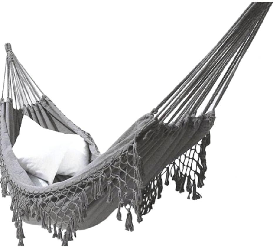 Hamac Double Bohème En Macramé Tissé À Franges En Toile - Grande Balançoire À Suspendre - Pour La Plage, La Cour, La Chambre À Coucher, Gris