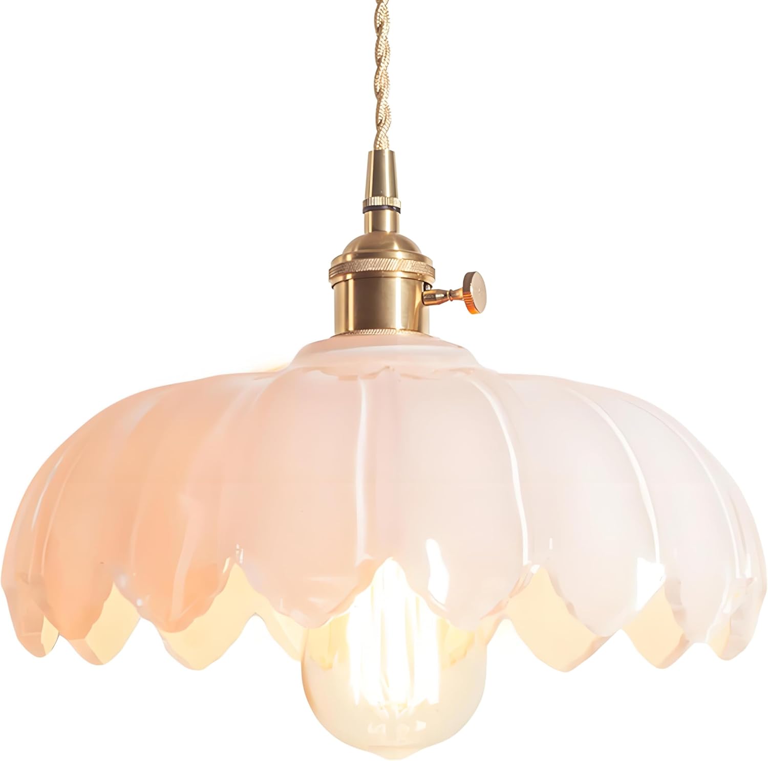 25 Cm Industriel Vintage Pendentif Éclairage Verre Lotus Lampe Suspension Lustre E27 Laiton Finition Plafond Suspension Lampe (orange)