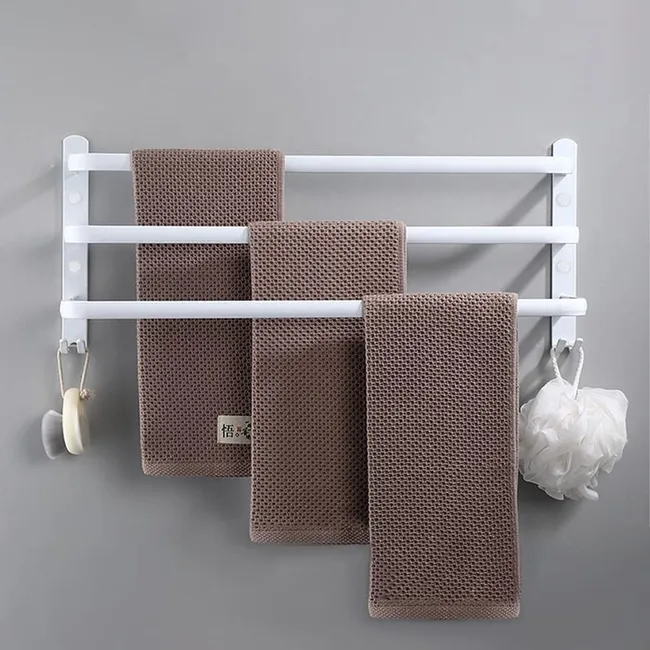 Porte-serviettes Mural De Salle De Bain Porte-serviettes Aluminium Avec 3 Barres 50×24×14.4cm Blanc