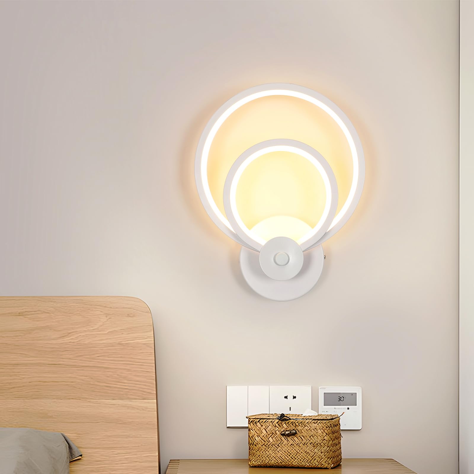 Applique Murale Led Interieur, Ronde Lampe De Chevet, 20w Lampe Murale Moderne Pour Chambre, Salon, Couloir, Lumière Blanche Chaude 3000k, Blanc