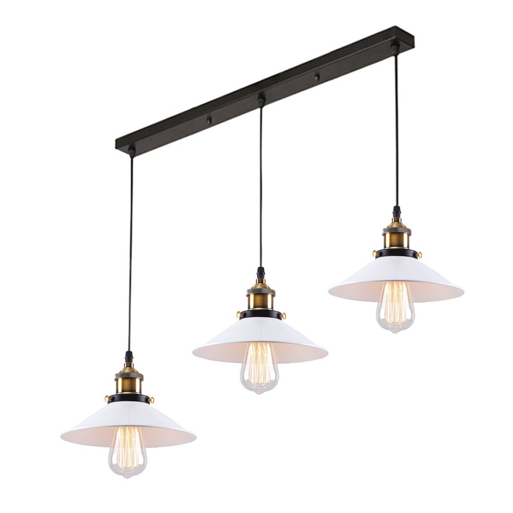 Lampes Suspension Luminaire Industrielle Lustre Plafonniers Design Edison Métal Lustre Suspension Avec Support En Barre, Ø 220mm, Blanc