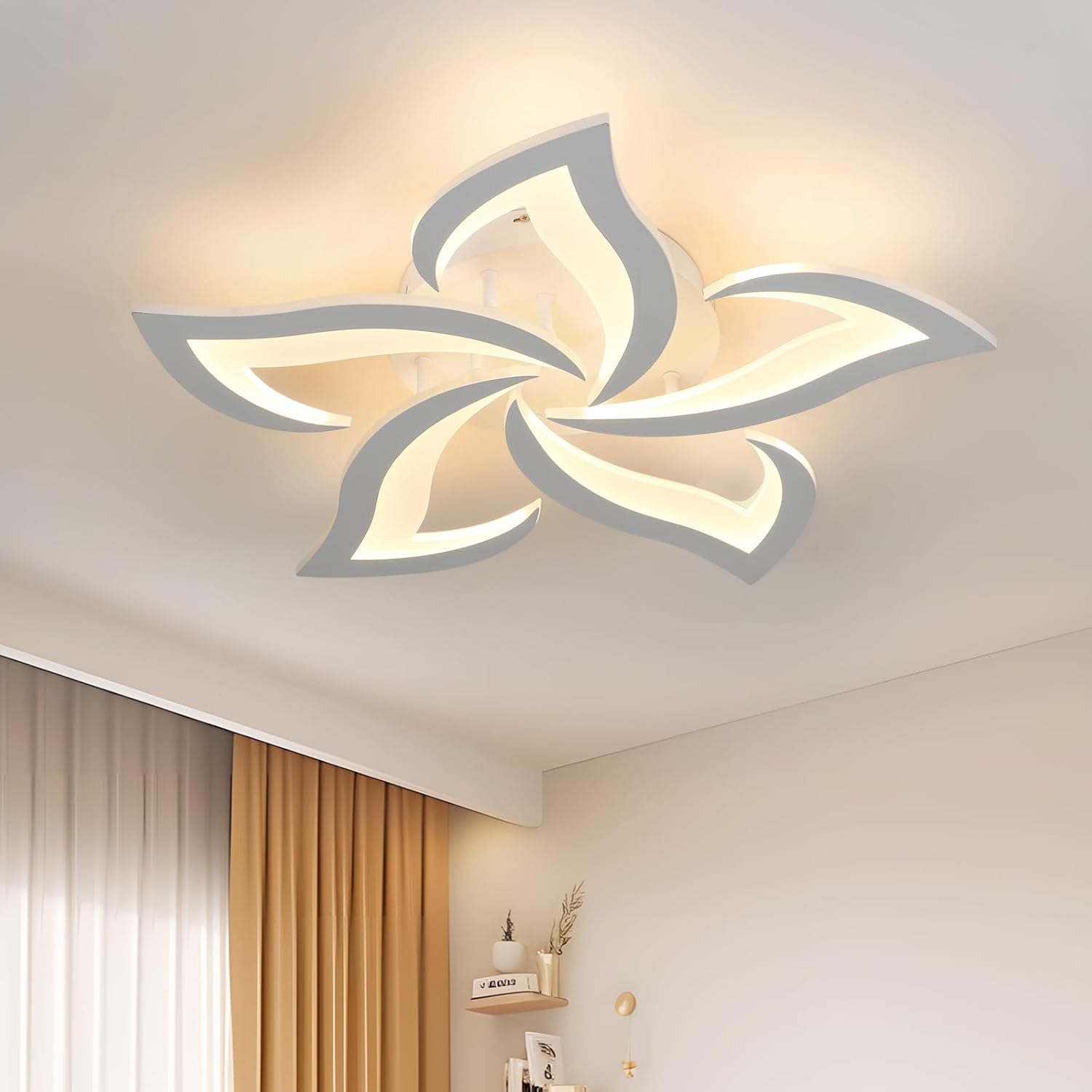 Plafonnier Led Moderne, 65w, Trois Couleurs, 5 Têtes, Blanc, Adapté Au Salon, À La Chambre, À La Salle À Manger Et À La Cuisine
