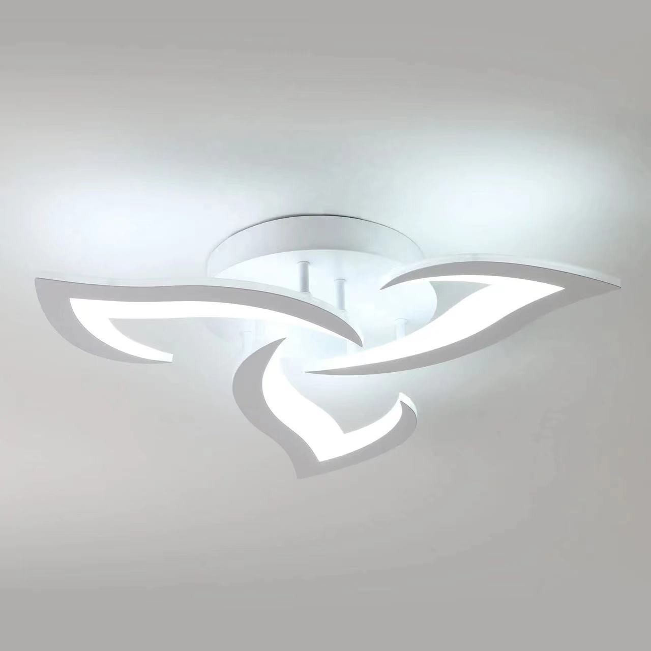 Plafonnier Led Moderne, 65w, Trois Couleurs, 3 Têtes, Blanc, Adapté Au Salon, À La Chambre, À La Salle À Manger Et À La Cuisine