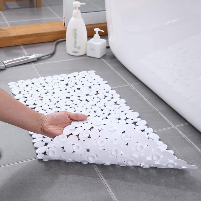Baignoire De Salle De Bain En Pvc En Forme De Galet Avec Ventouses, Tapis Antidérapants Et Antichute, Blanc Pur, 88 X 40 Cm