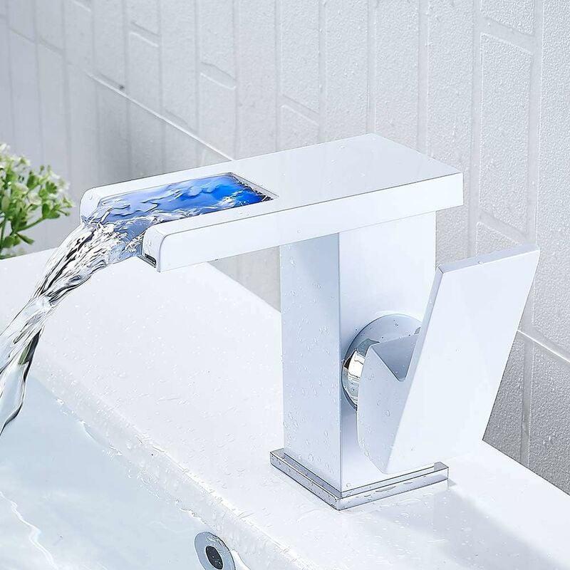 Cascade Led Robinet De Salle De Bain (blanc) Cascade Chaud Froid Comptoir Lavabo Lavabo Salle De Bains Robinet