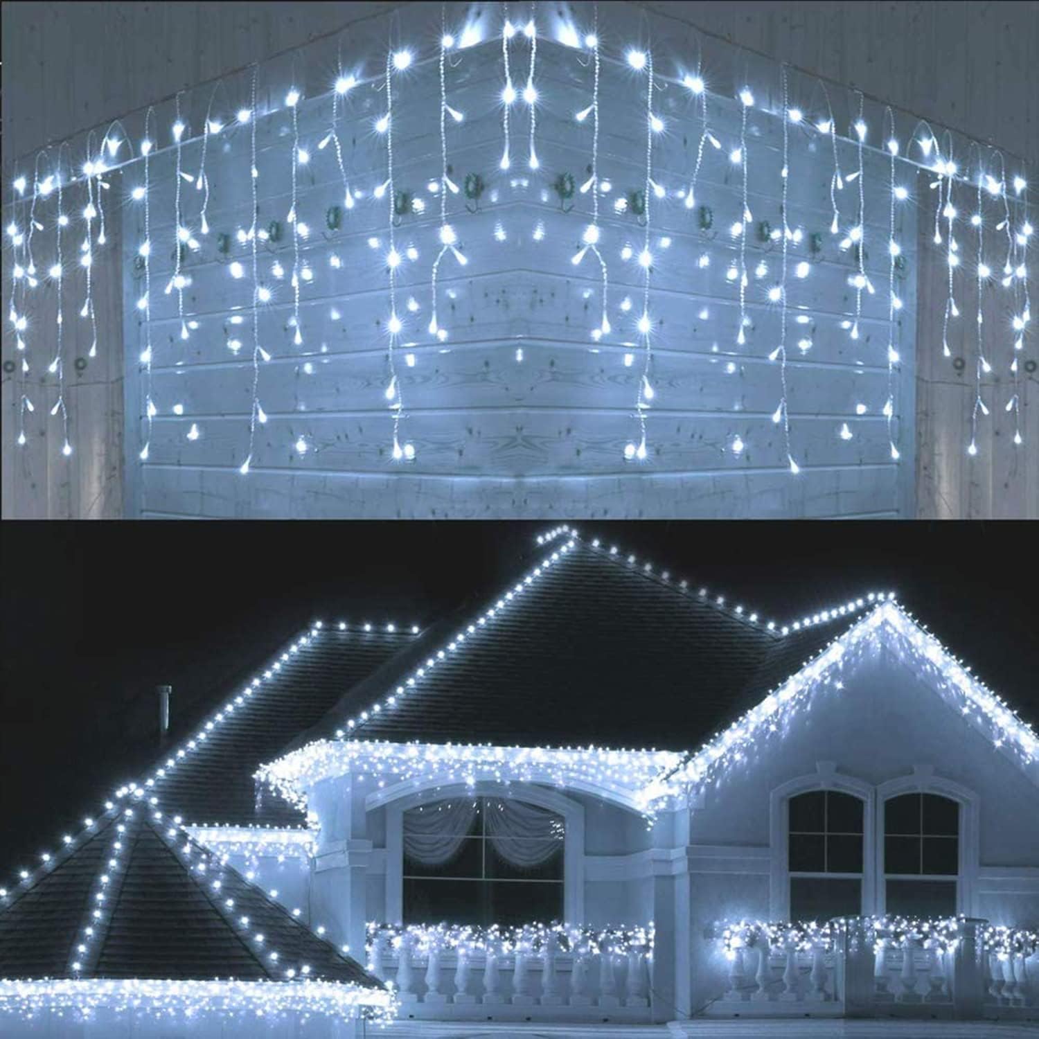Extérieur Noël Rideau De Lumière, 384 Led 20m Mariage À La Maison Balcon Chambre Jardin Cour Partie Décoration De Noël, Blanc Froid