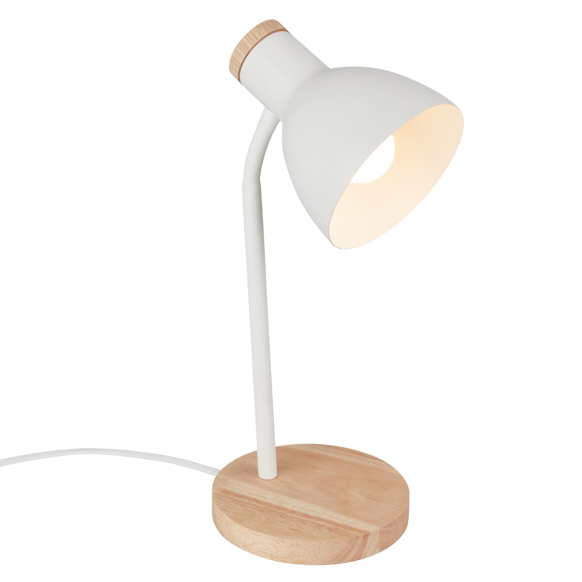 Lampe De Table Avec Interrupteur À Fil, Orientable, E14, Max. 10w, Bureau, Chevet, Salon À Poser, Lampe À Poser, Table, 14x38 Cm, Blanc-bois