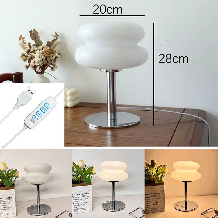 Lampe De Table Led, Lumière D'Ambiance Rétro En Verre, Lampe De Bureau Mignonne À Intensité Variable, Lampe De Chevet Usb (blanc)