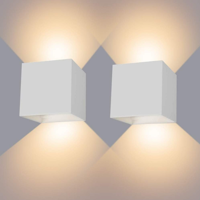Led Applique Murale Interieur Up And Down Lampe Murale Blanc Chaud, Angle De Faisceau Réglable Pour Maison- 2 Pcs Blanc