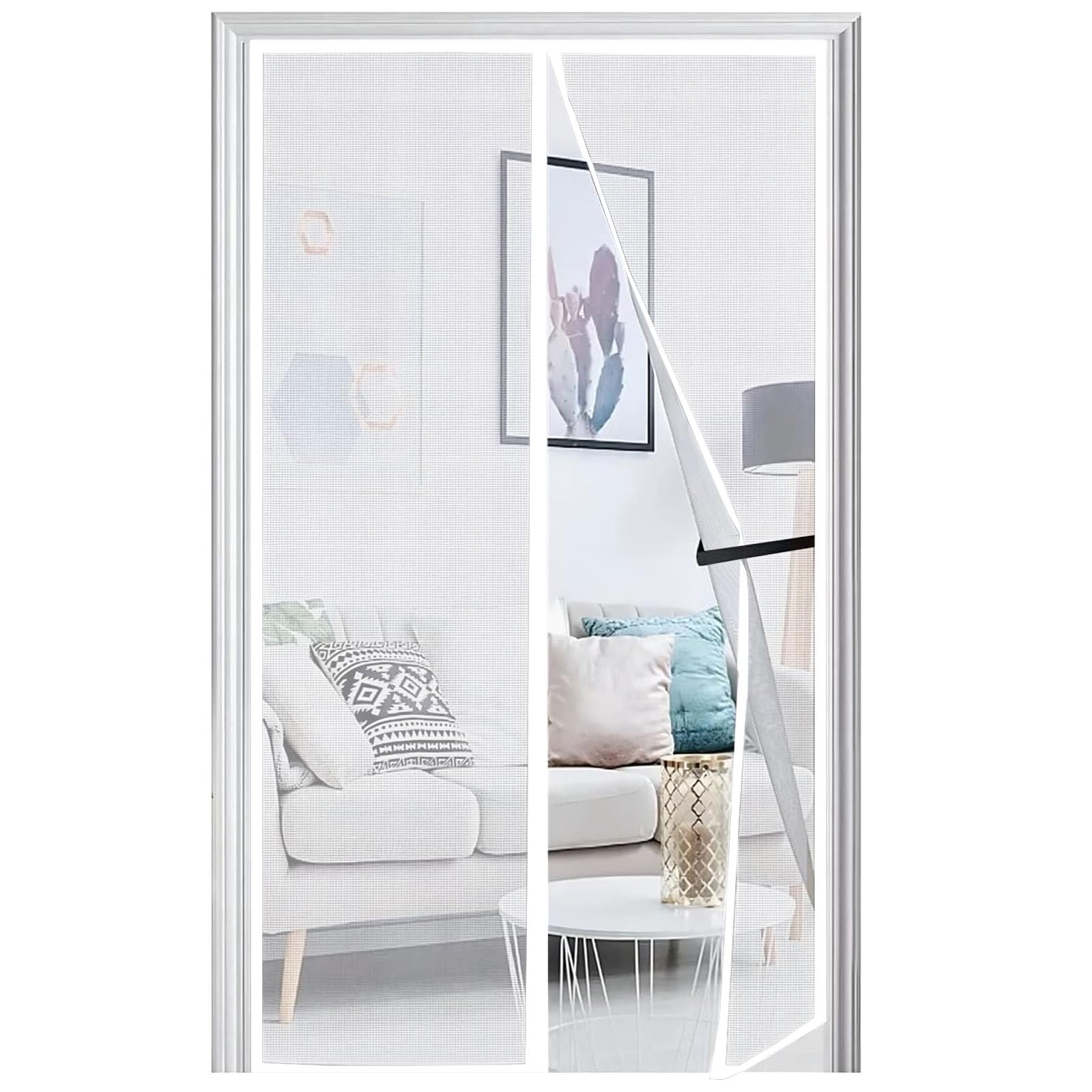 Moustiquaire Porte 120x220cm, Moustiquaire Porte Fenetre Magnétique Mise À Niveau 2024, Anti Mouches Pour Couloirs, Portes, Patio Facile À Installer Le Joint D'Étanchéité, Blanc