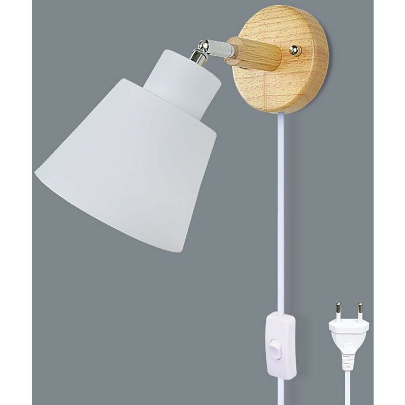 Applique Murale Avec Interrupteur Marche Et Prise Lampe De Chevet Moderne Vintage Macaron Applique Murale E27 Bois Applique Murale Convient Pour Salon Et Chambre（blanc）