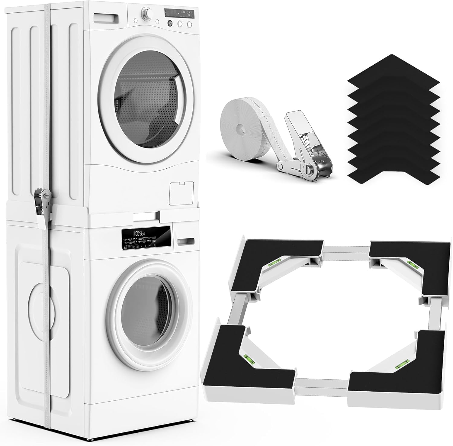 Kit De Superposition De Lave-linge Et Sèche-linge Universel, Taille De Cadre De Superposition Réglable, Convient Aux Machines À Laver Et Sèche-linge De 45 À 68 Cm (blanc) [classe D'Efficacité Énergéti