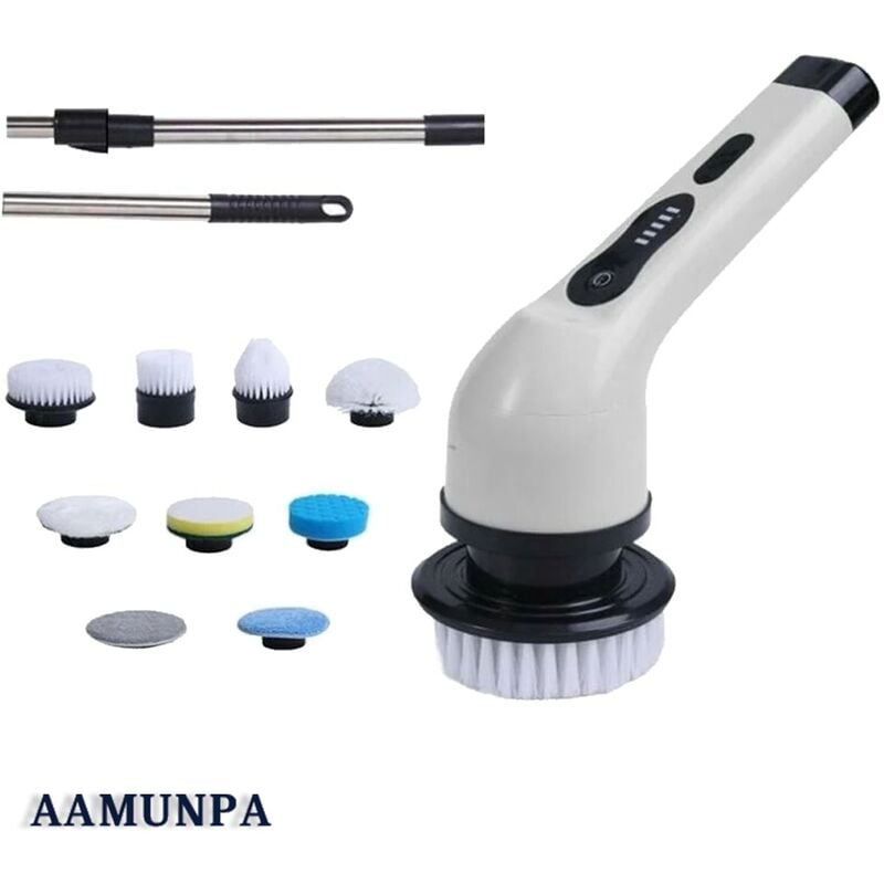 Brosse De Nettoyage Électrique Sans Fil, Brosse De Nettoyage Sans Fil Avec 7 Ttes De Brosse Remplaables, Vadrouille Lectrique Avec Poigne Rglable Pour Salle De Bain, Cuisine, Voiture (blanc)
